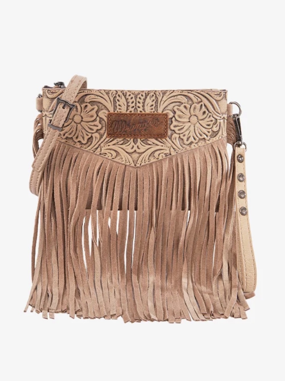 NWT Wrangler Vintage Floral Western Fringe Crossbody Bag - Khaki